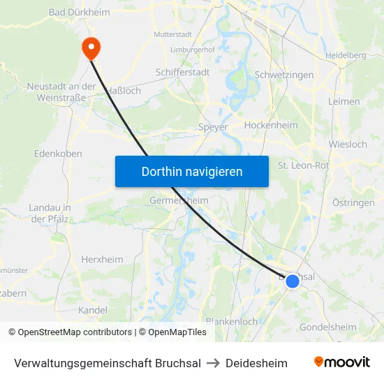 Verwaltungsgemeinschaft Bruchsal to Deidesheim map