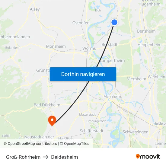 Groß-Rohrheim to Deidesheim map