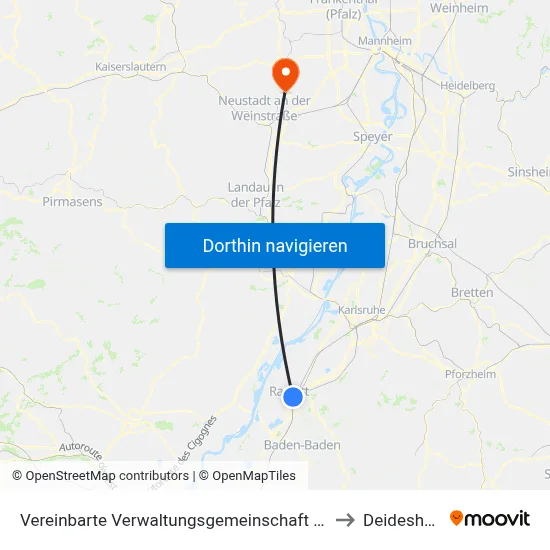 Vereinbarte Verwaltungsgemeinschaft Rastatt to Deidesheim map