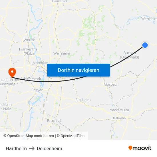 Hardheim to Deidesheim map