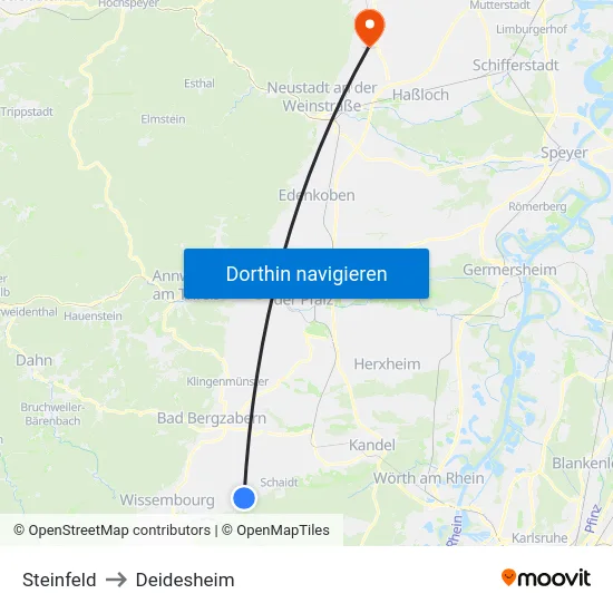 Steinfeld to Deidesheim map