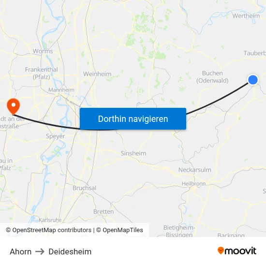 Ahorn to Deidesheim map