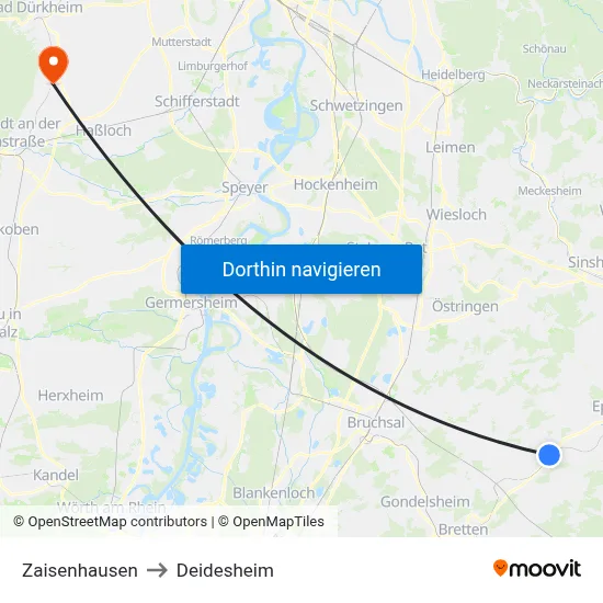 Zaisenhausen to Deidesheim map