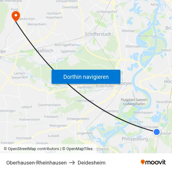 Oberhausen-Rheinhausen to Deidesheim map
