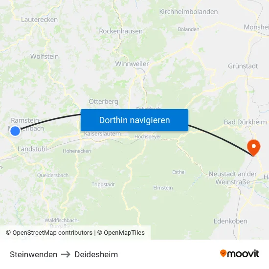 Steinwenden to Deidesheim map