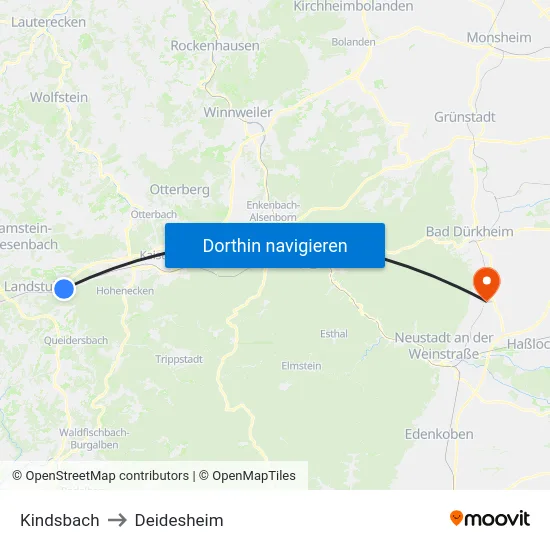 Kindsbach to Deidesheim map