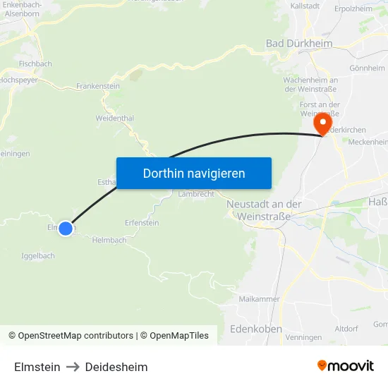 Elmstein to Deidesheim map