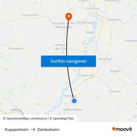 Kuppenheim to Deidesheim map