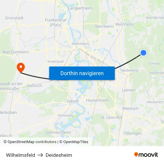 Wilhelmsfeld to Deidesheim map