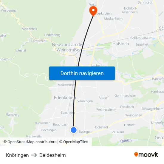 Knöringen to Deidesheim map