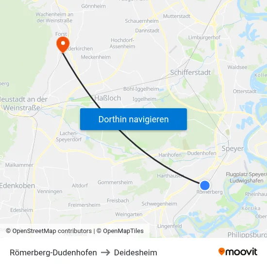 Römerberg-Dudenhofen to Deidesheim map