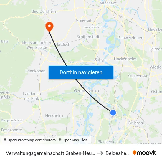 Verwaltungsgemeinschaft Graben-Neudorf to Deidesheim map