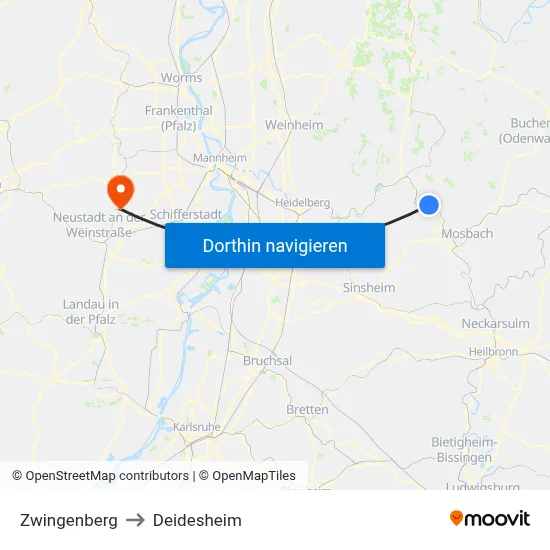 Zwingenberg to Deidesheim map