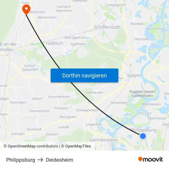 Philippsburg to Deidesheim map