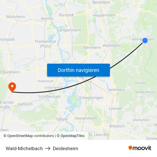 Wald-Michelbach to Deidesheim map