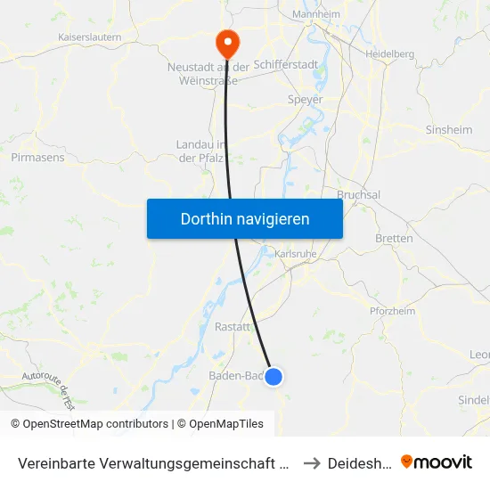 Vereinbarte Verwaltungsgemeinschaft Gernsbach to Deidesheim map