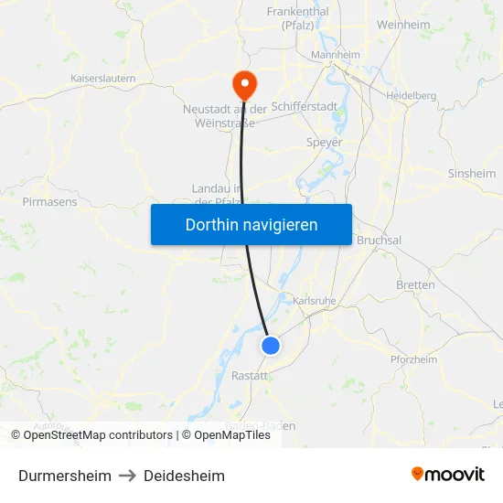 Durmersheim to Deidesheim map