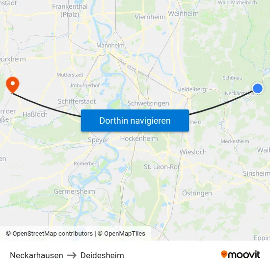 Neckarhausen to Deidesheim map