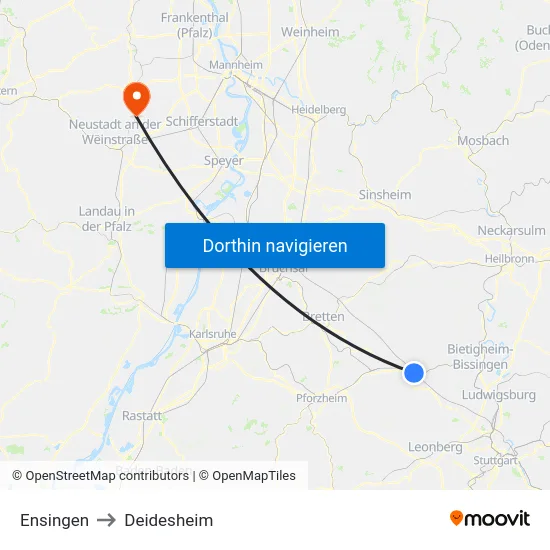 Ensingen to Deidesheim map