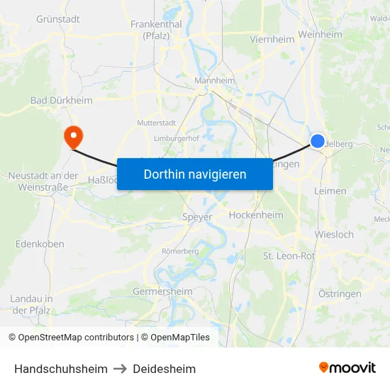 Handschuhsheim to Deidesheim map