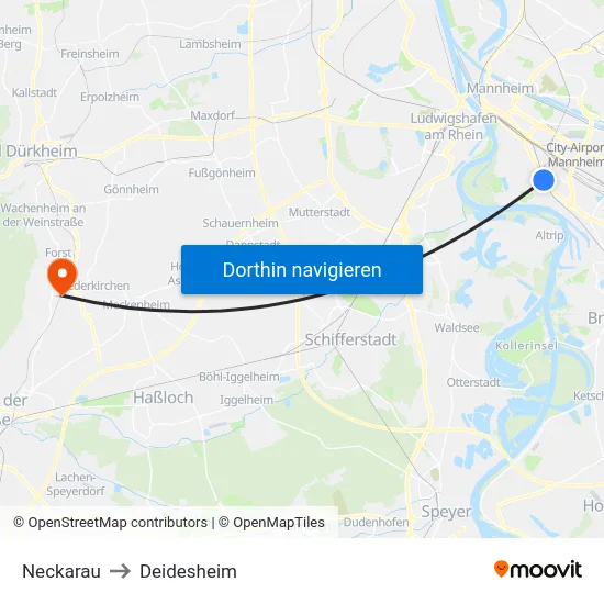 Neckarau to Deidesheim map