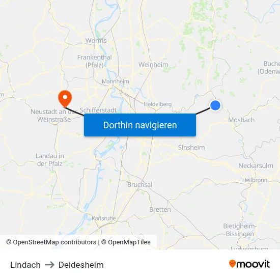Lindach to Deidesheim map