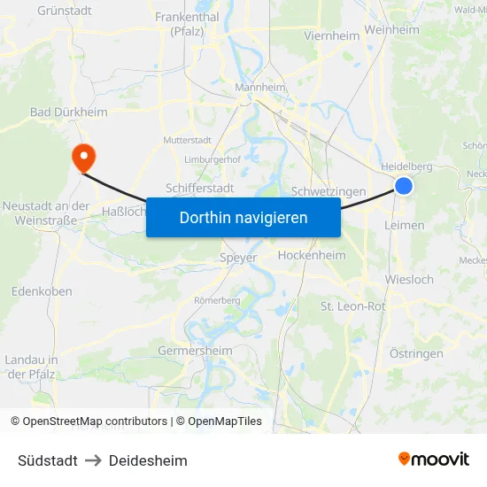 Südstadt to Deidesheim map