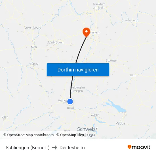 Schliengen (Kernort) to Deidesheim map