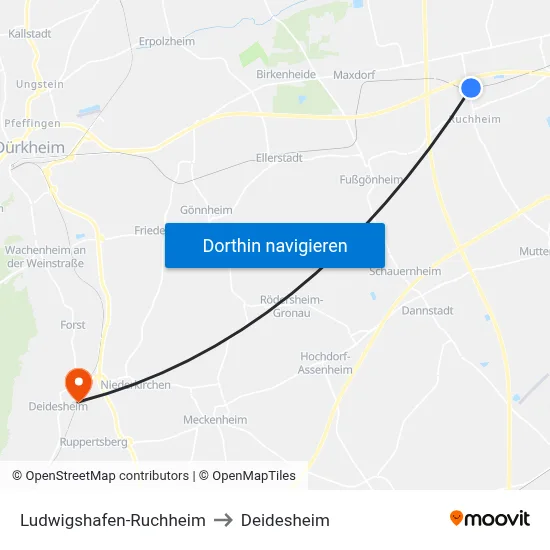 Ludwigshafen-Ruchheim to Deidesheim map
