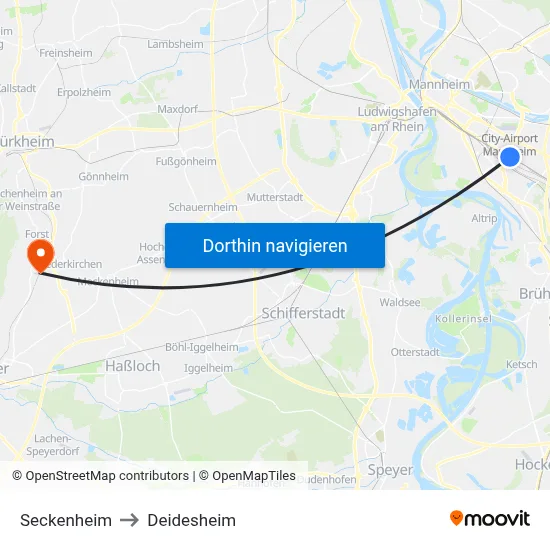 Seckenheim to Deidesheim map