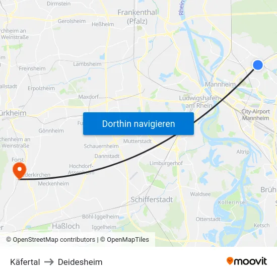 Käfertal to Deidesheim map