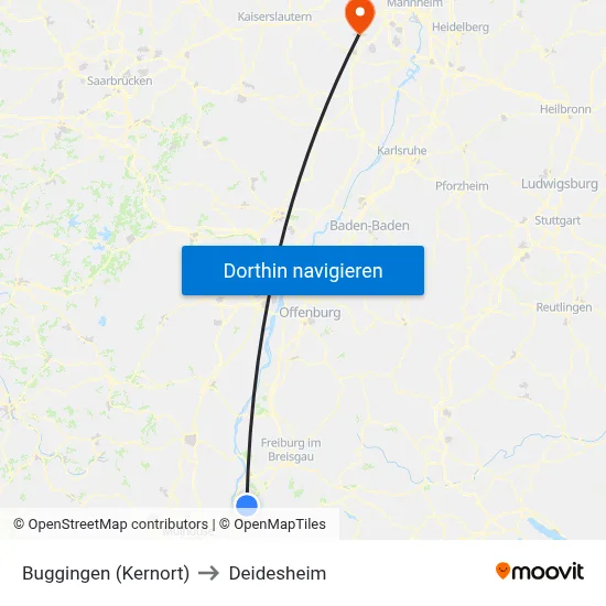 Buggingen (Kernort) to Deidesheim map