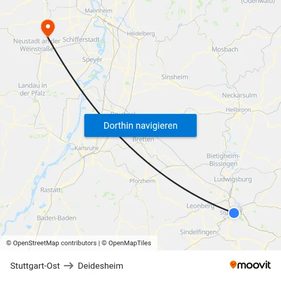 Stuttgart-Ost to Deidesheim map