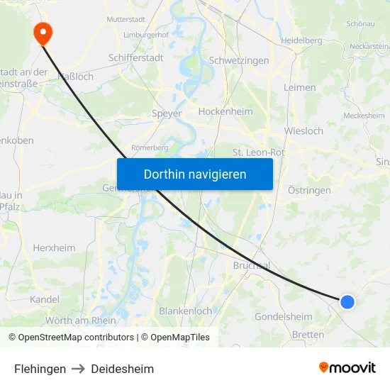 Flehingen to Deidesheim map