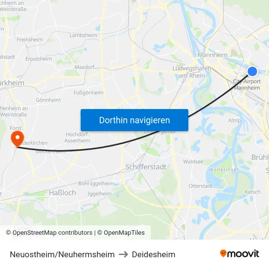 Neuostheim/Neuhermsheim to Deidesheim map