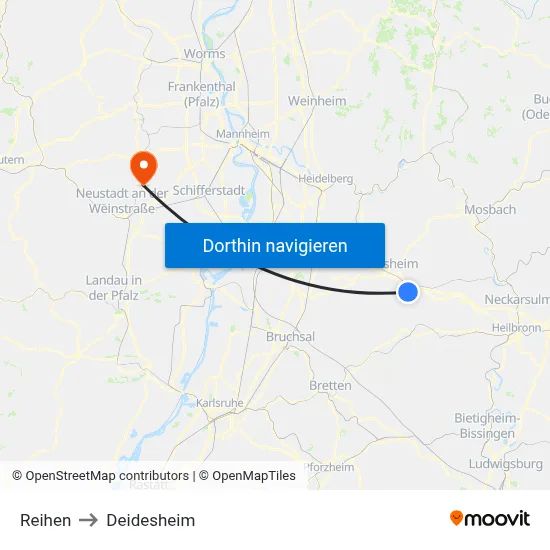 Reihen to Deidesheim map