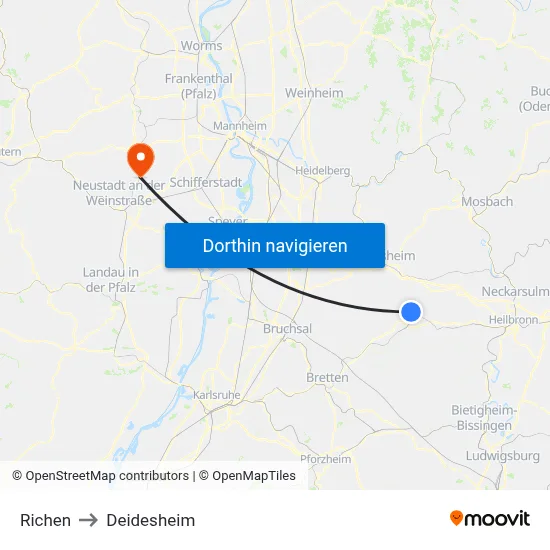 Richen to Deidesheim map