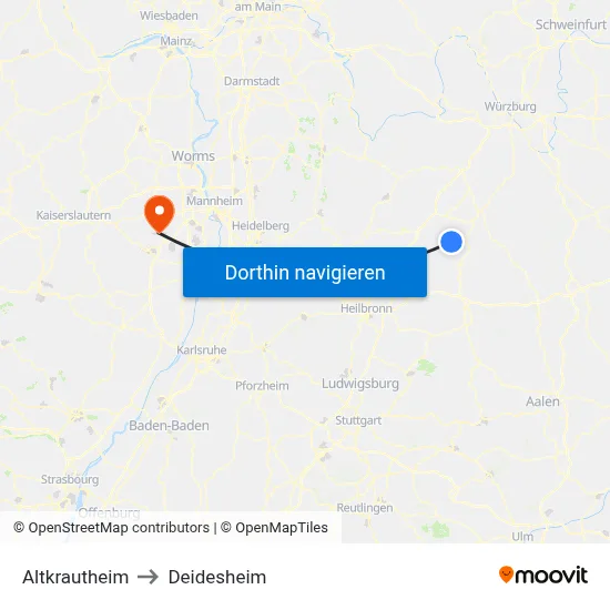 Altkrautheim to Deidesheim map