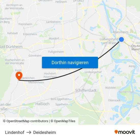 Lindenhof to Deidesheim map