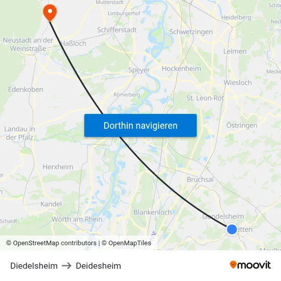 Diedelsheim to Deidesheim map