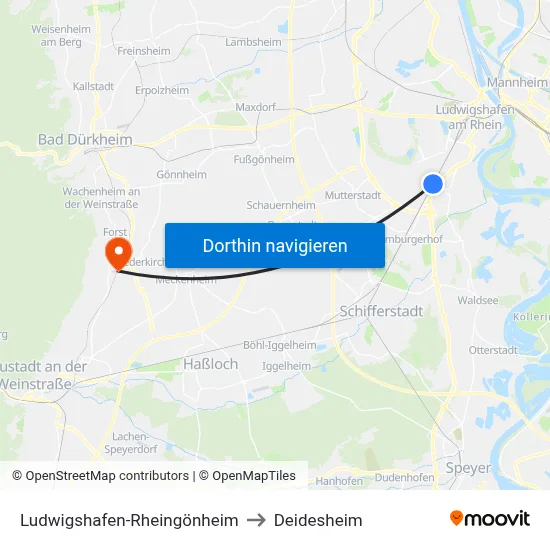 Ludwigshafen-Rheingönheim to Deidesheim map
