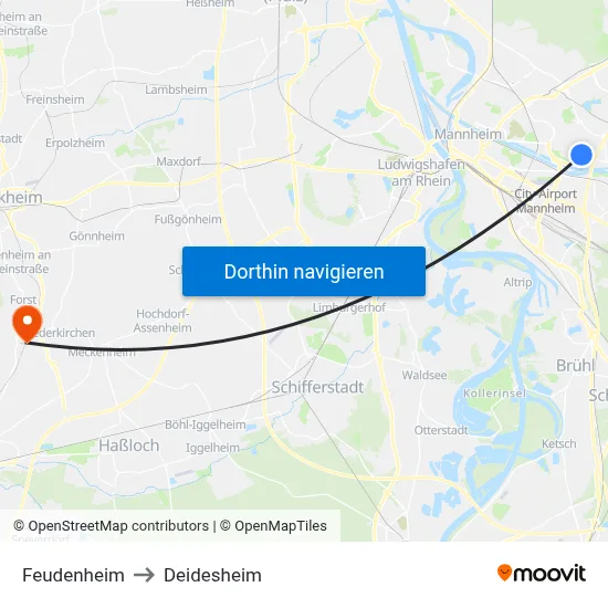 Feudenheim to Deidesheim map