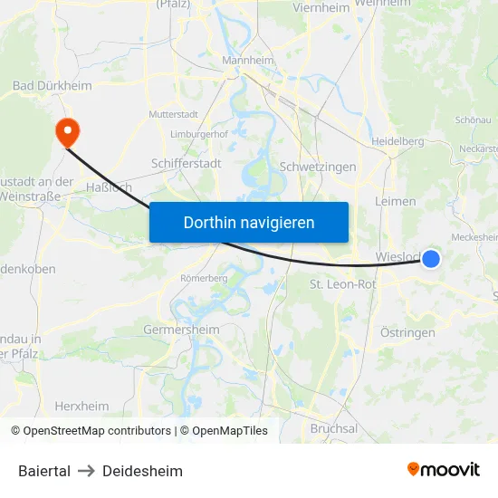 Baiertal to Deidesheim map