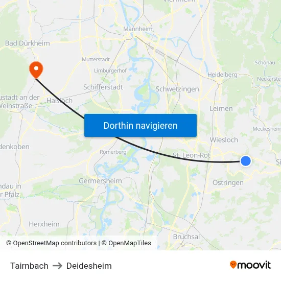 Tairnbach to Deidesheim map