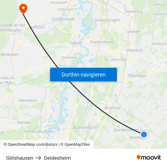 Gölshausen to Deidesheim map