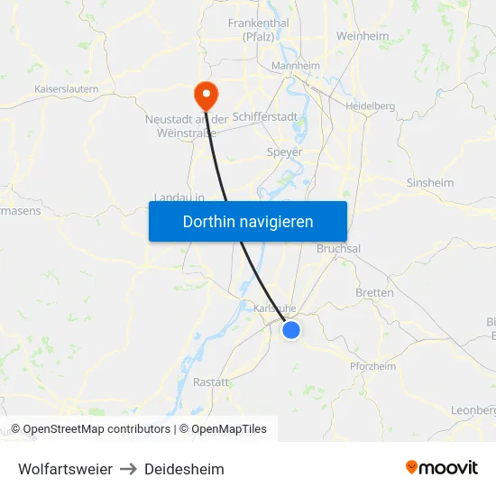 Wolfartsweier to Deidesheim map