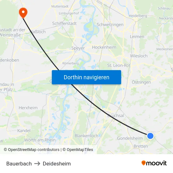 Bauerbach to Deidesheim map