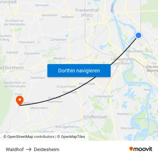 Waldhof to Deidesheim map
