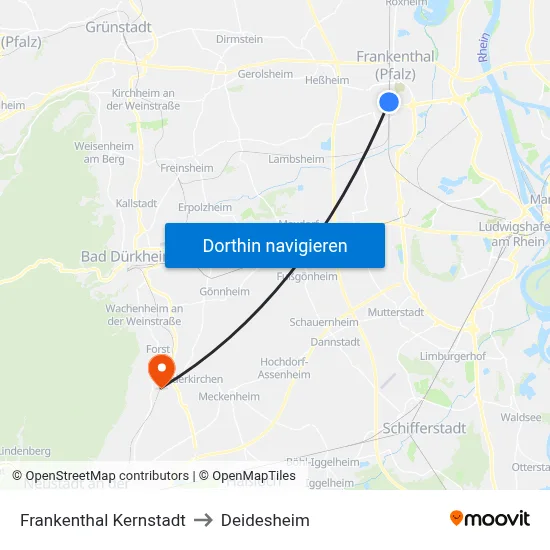 Frankenthal Kernstadt to Deidesheim map