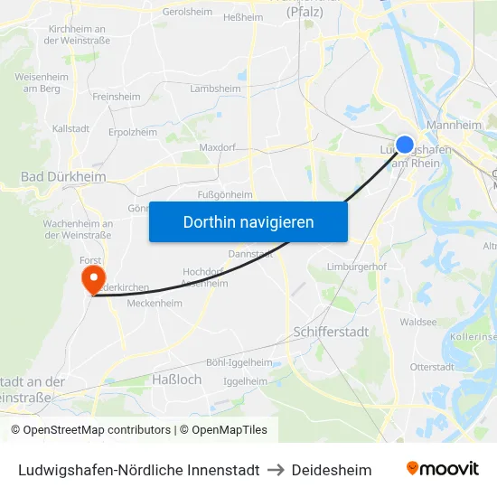 Ludwigshafen-Nördliche Innenstadt to Deidesheim map